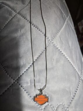 Harley-Davidson Orange and Silver Shield Pendant Necklace